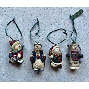 Set Of 4 TJs Christmas Snowman Ornaments With Sports Theme